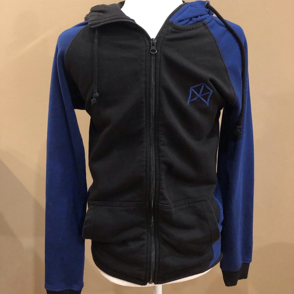 BMFIT Blue & Black Hoodie Zip Front Jacket, Sz. S
